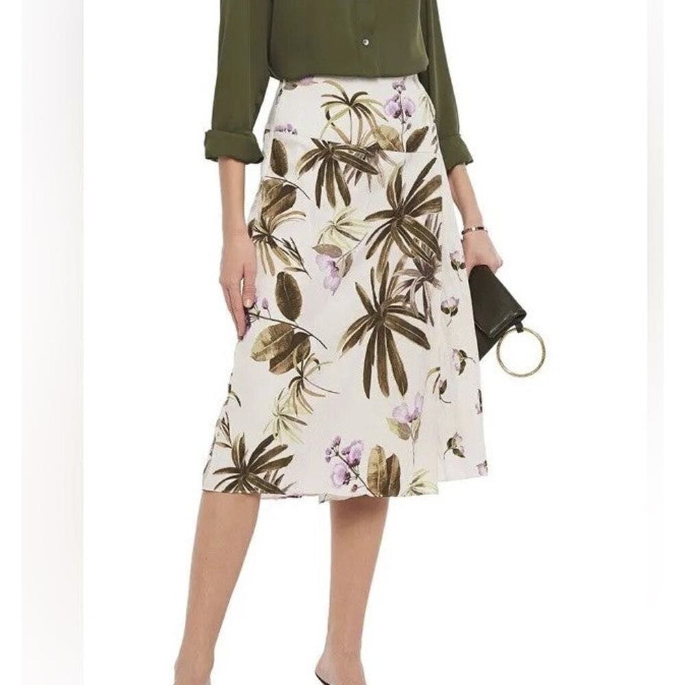 Vince Effect Crepe Floral Skirt Mixed Tropical Garden Beige - S